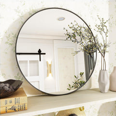 50cm Black Round Mirror : Glass Wall Mirror Circular with Metal Frame