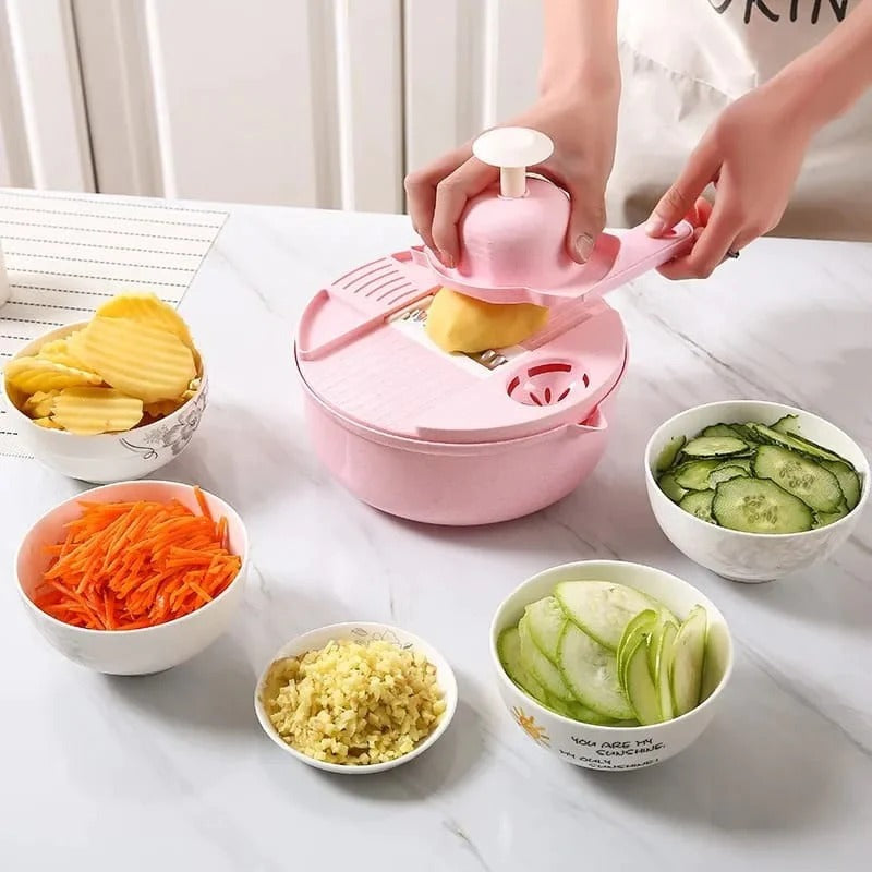 Multfunctional kitchen salad cutter with drain basket